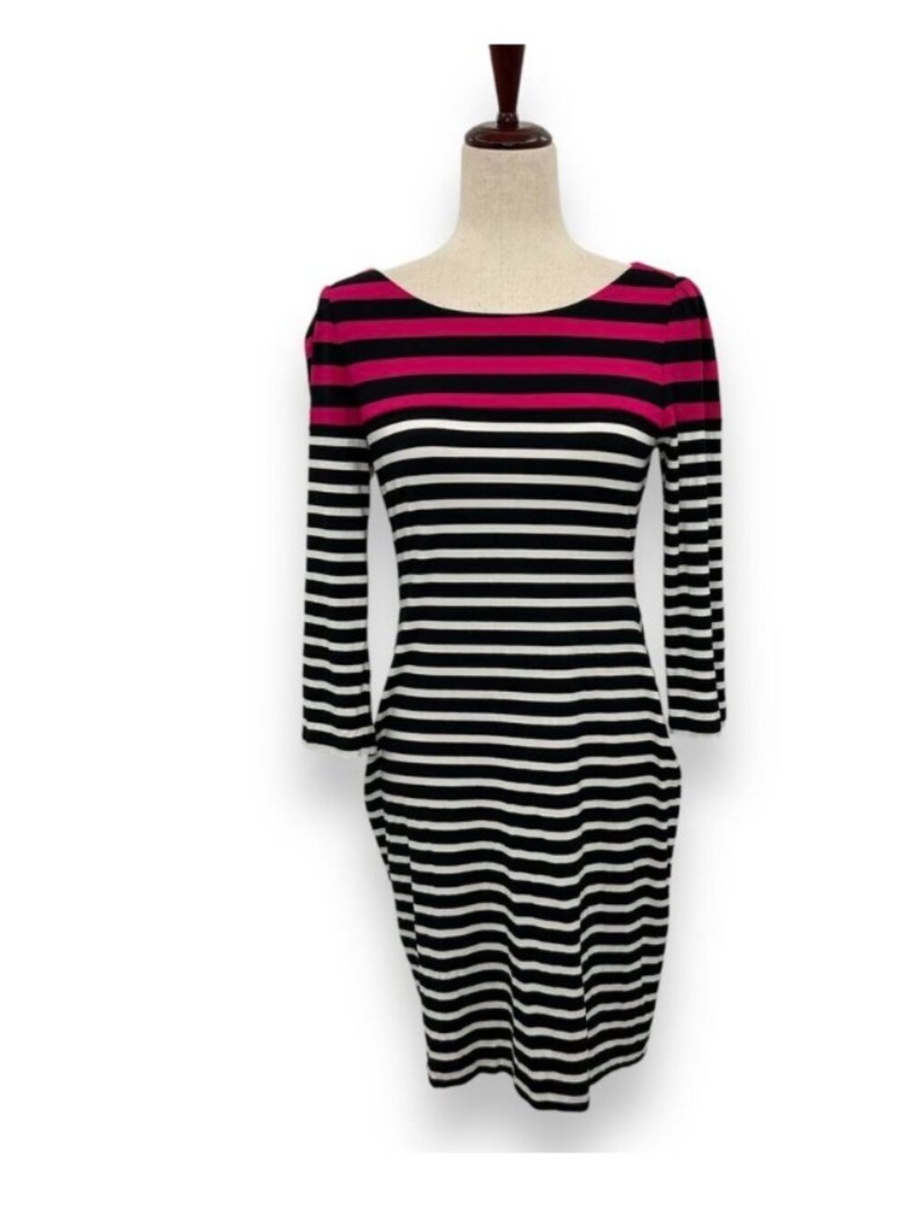 Joseph Ribkoff Black White and Pink Striped Mini Dress